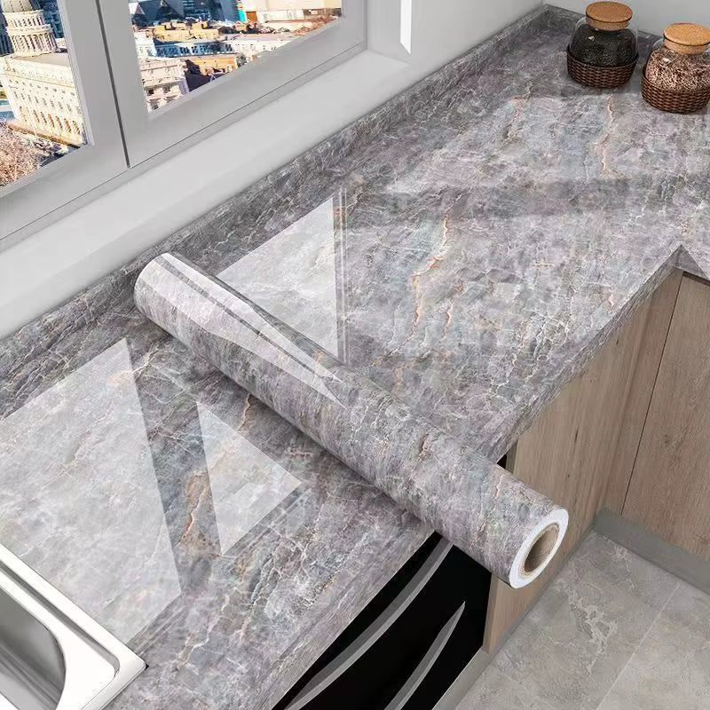 40CM Marble Self-Adhesive Wallpaper – Waterproof Oil-Proof Kitchen Wall Decor