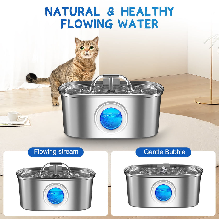 Stainless Steel Cat Water Fountain – 3.2L Pet Drinking Dispenser with Filters