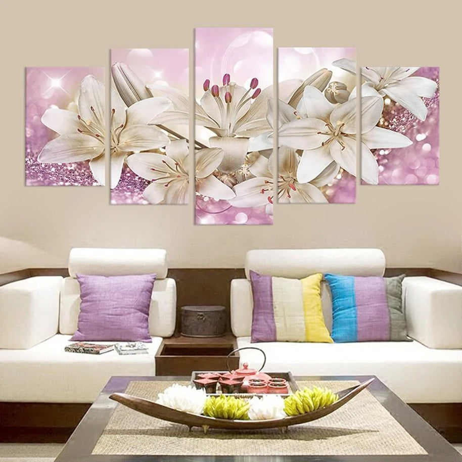 Pink Lily Floral Canvas Print — 5-Piece Wall Art Set (Multiple Sizes)