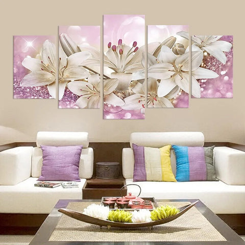 Pink Lily Floral Canvas Print — 5-Piece Wall Art Set (Multiple Sizes)