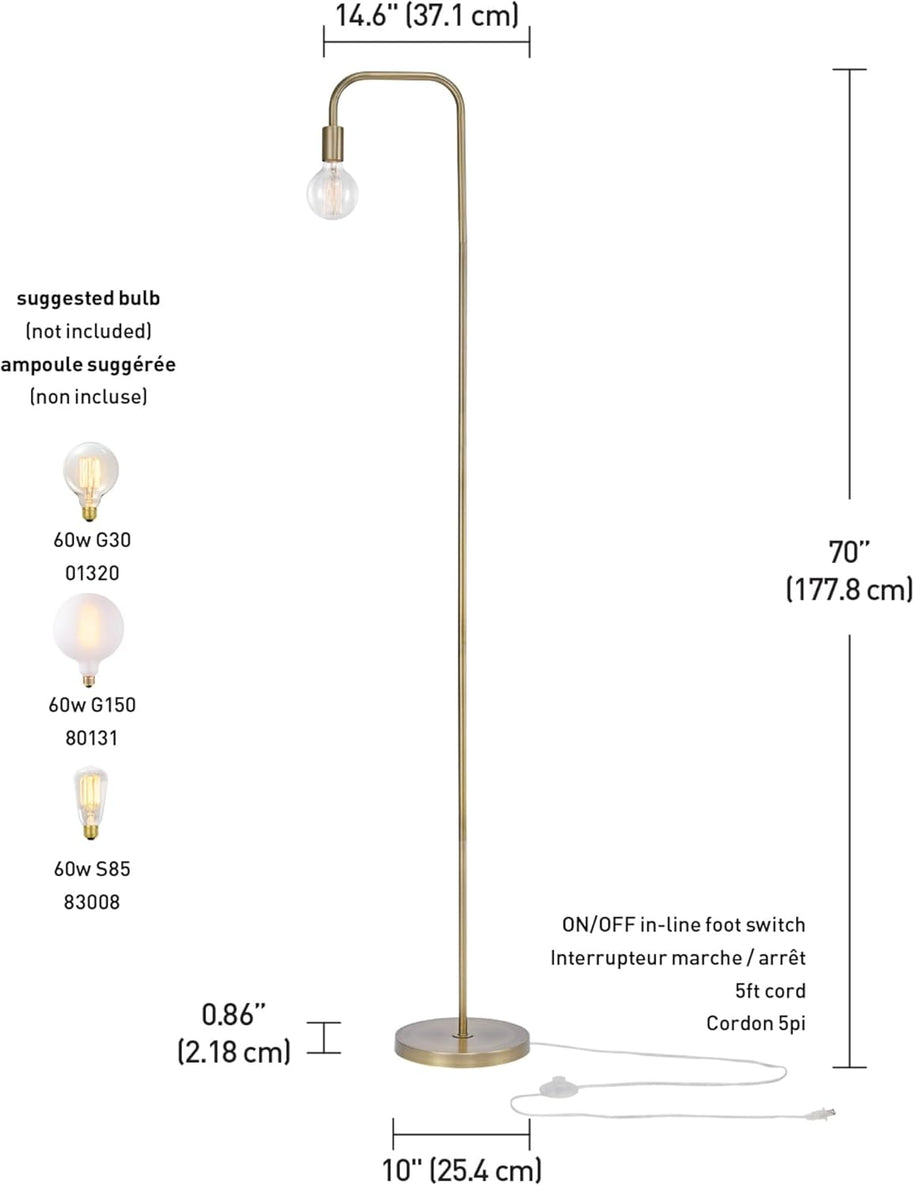 Holden 70" Floor Lamp – Matte Brass Modern Standing Lamp with Foot Switch