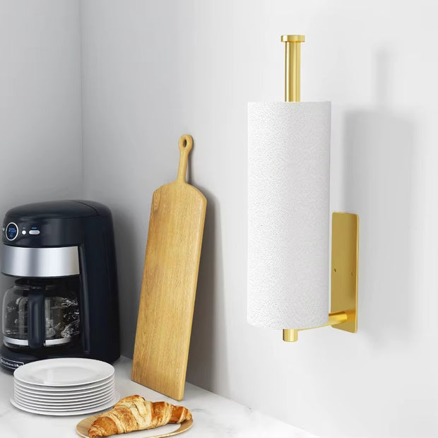 Gold Paper Towel Holder – Wall Mounted Stainless Steel Roll Dispenser for Kitchen or Cabinet