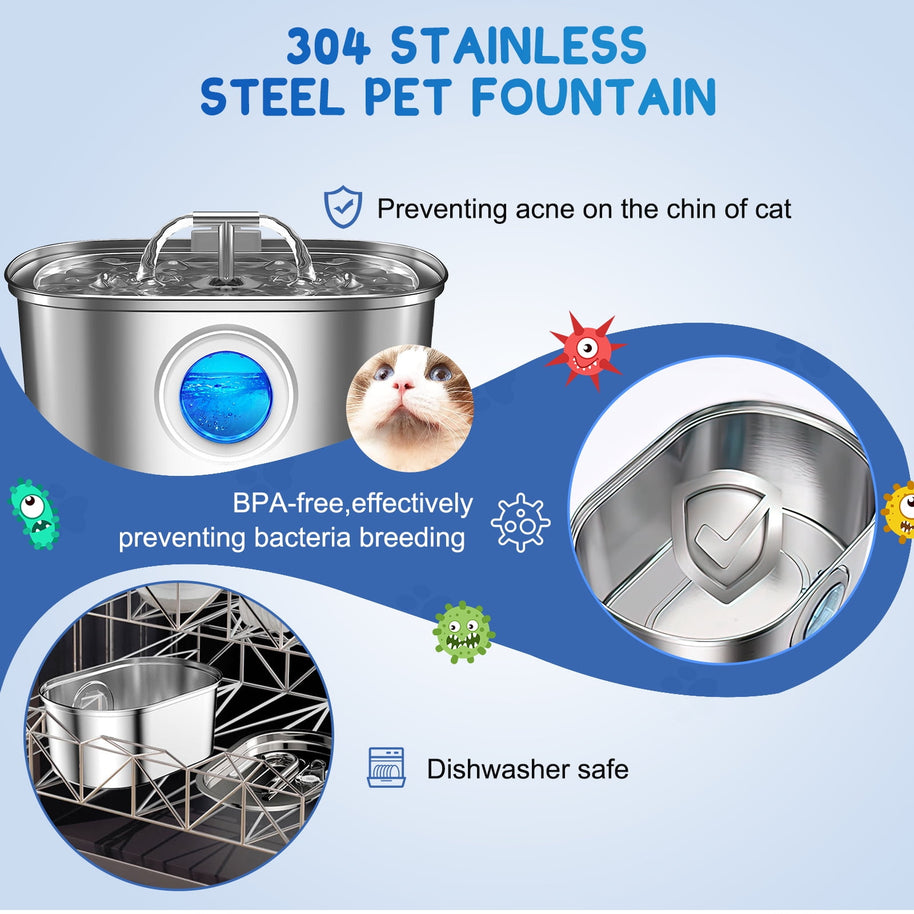 Stainless Steel Cat Water Fountain – 3.2L Pet Drinking Dispenser with Filters