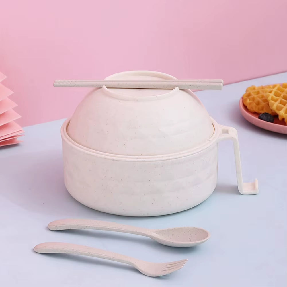 Microwave Ramen Cooker Bowl Set with Chopsticks, Spoon & Fork – Instant Noodle Bowl for Students & Home