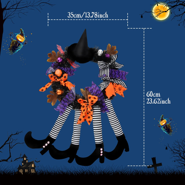 Halloween Wreath Door Hanging Wreath Orange Pumpkin Witch Leg Wreath Horror Party Decorations