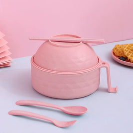 Microwave Ramen Cooker Bowl Set with Chopsticks, Spoon & Fork – Instant Noodle Bowl for Students & Home