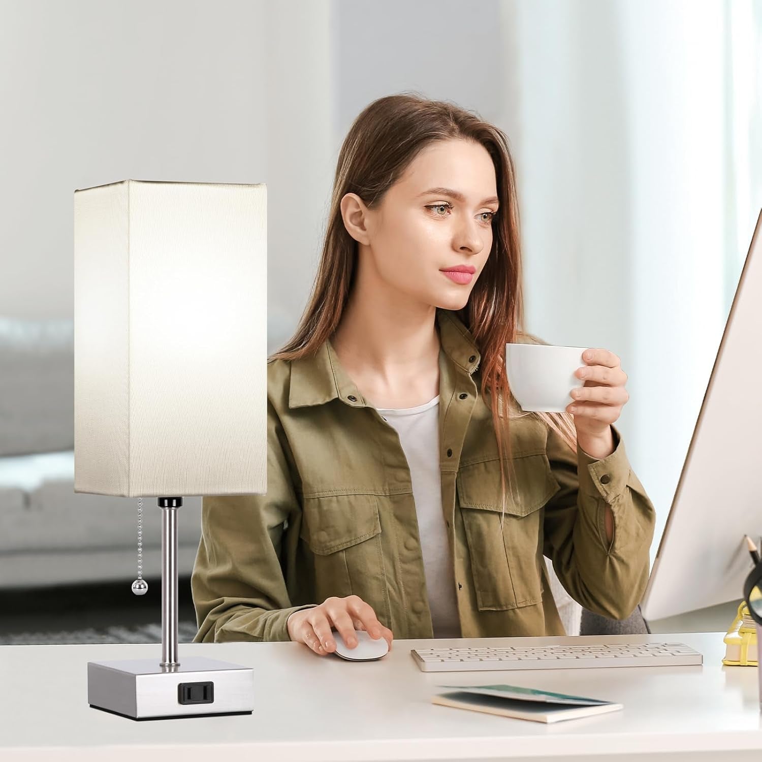 Touch Control Bedside Lamp – 3-Way Dimmable Nightstand Lamp with USB Ports