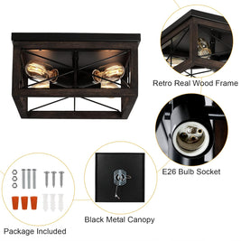 Rustic Wooden Flush Mount Ceiling Light – 4-Light Farmhouse Fixture for Home