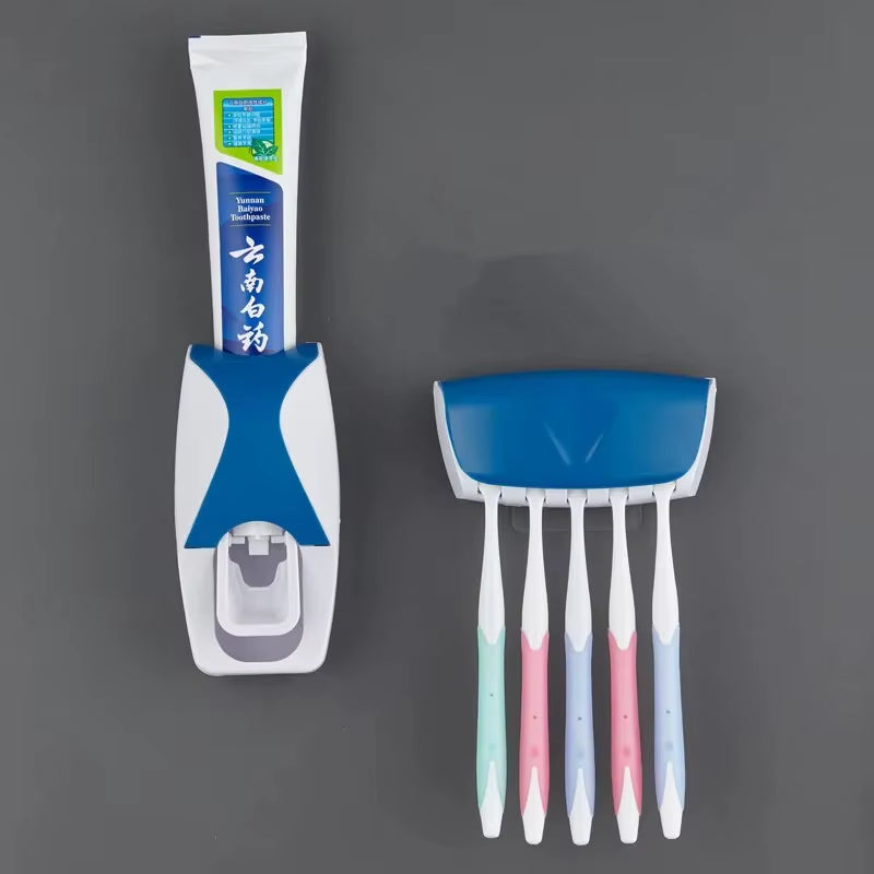 Automatic Toothpaste Dispenser & Wall-Mounted Toothbrush Holder Set – Bathroom Organizer Rack