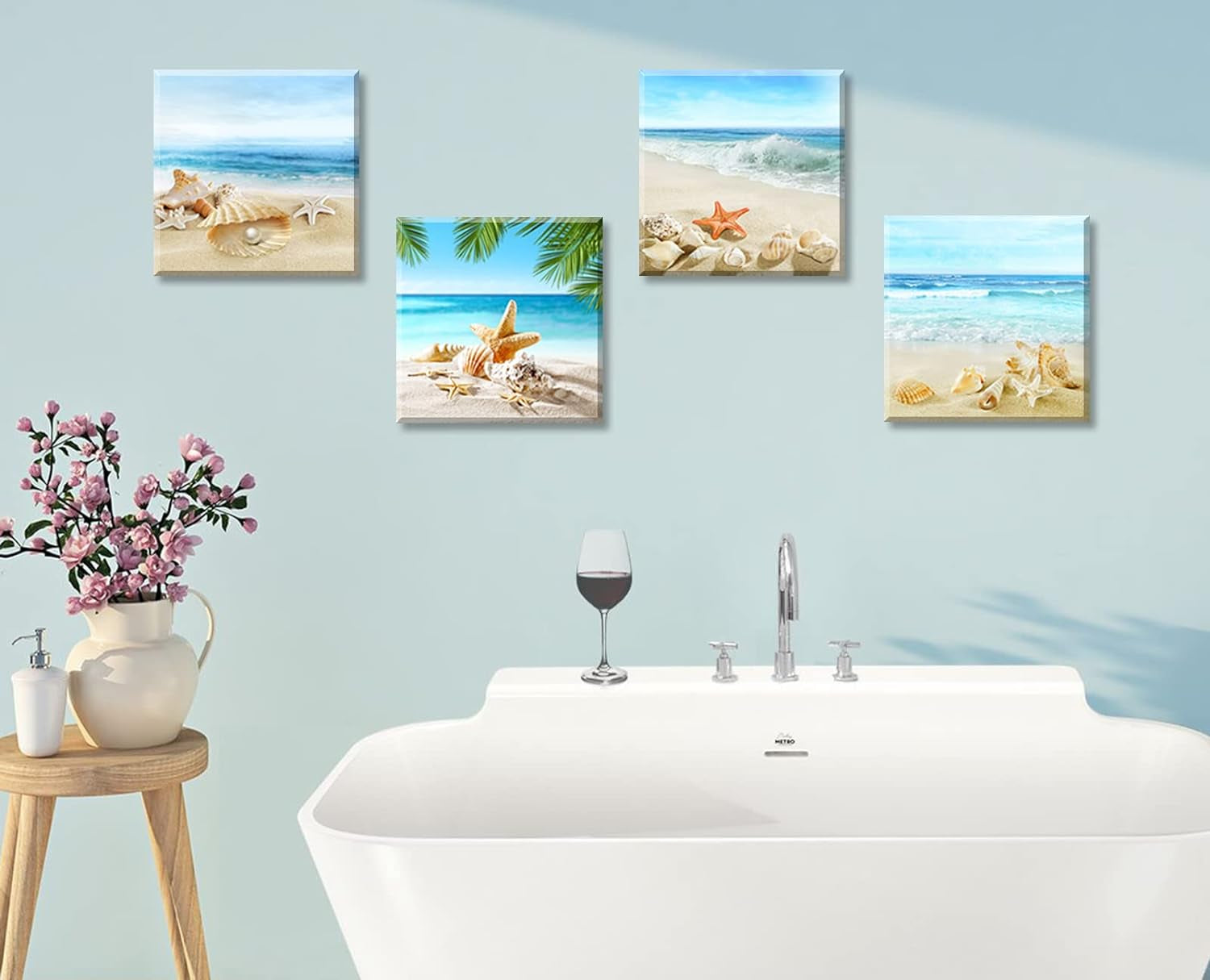 Beach Wall Art – Seashell & Starfish Ocean Canvas Prints for Bathroom or Bedroom