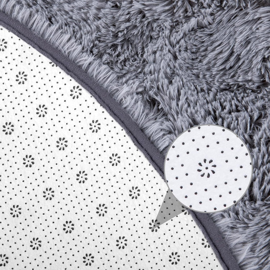 Round Fluffy Rug 5x5ft – Soft Plush Shaggy Carpet for Girls Bedroom & Nursery, Grey