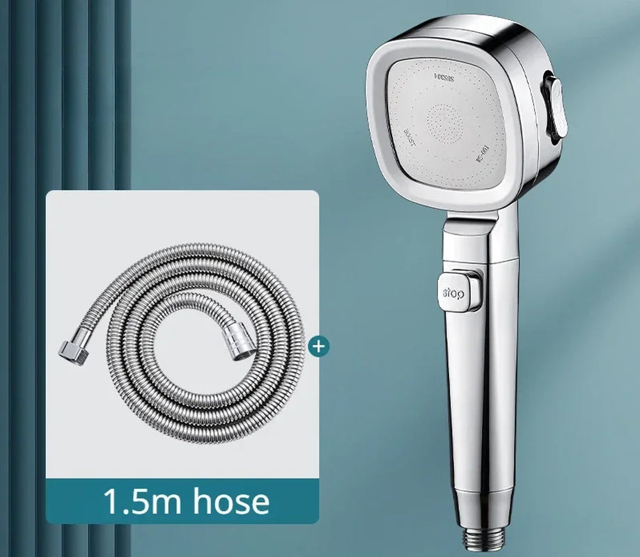 High Pressure Shower Head – 3 Mode Adjustable Water-Saving Spray with Stop Button