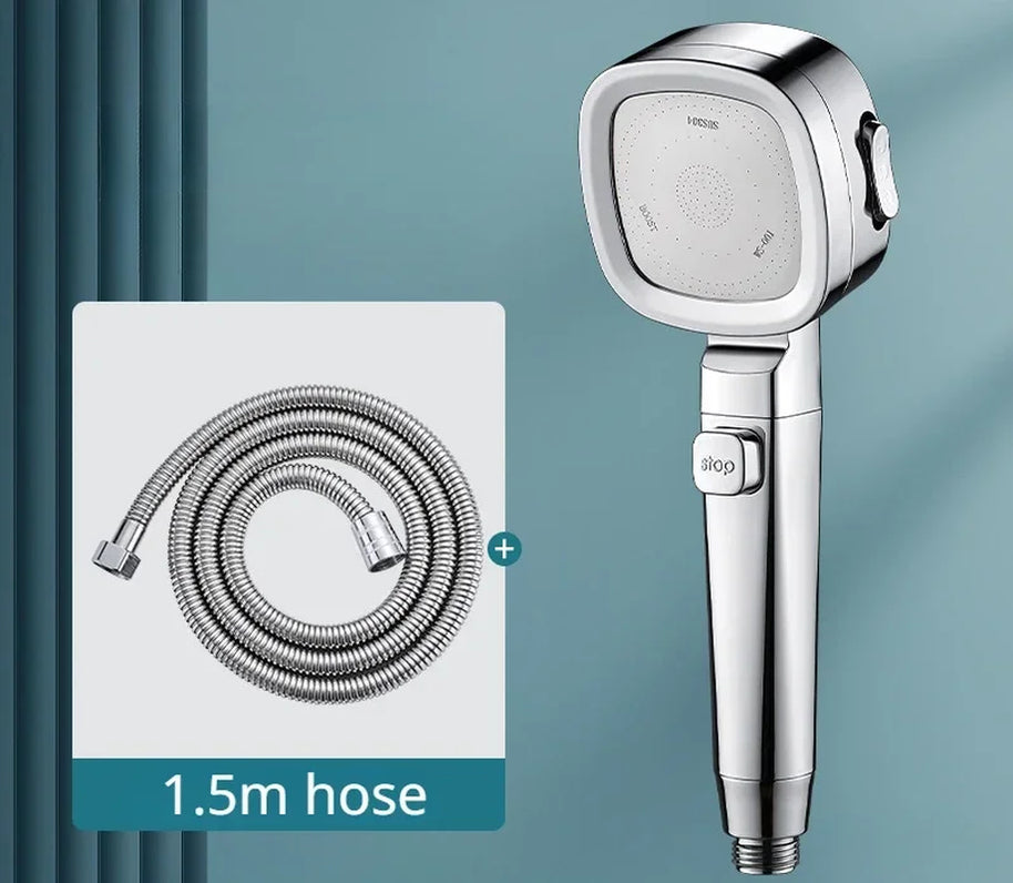High Pressure Shower Head – 3 Mode Adjustable Water-Saving Spray with Stop Button