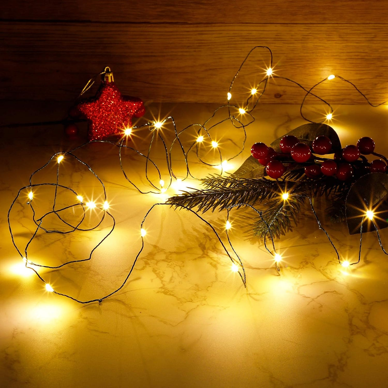 , 4 Inches Indoor Outdoor, LED String Light Dimmable Control Starry Green Wire Lights Home Lighting Bedroom Wedding X-Mas Party Decoration, Warm White