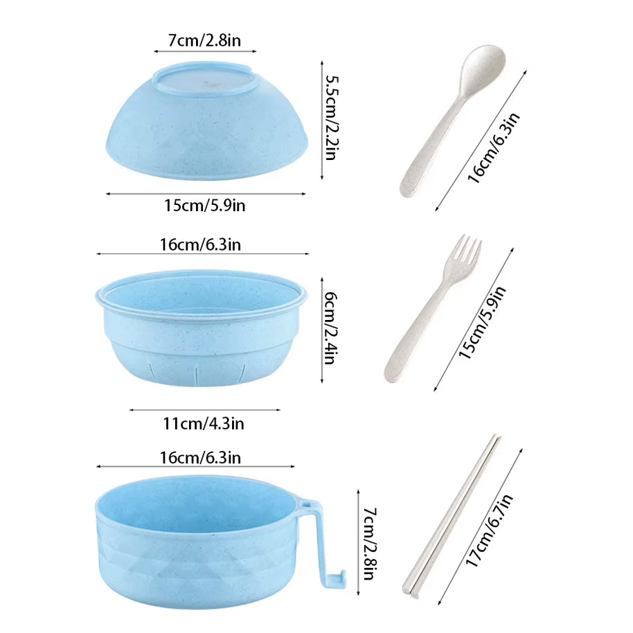 Microwave Ramen Cooker Bowl Set with Chopsticks, Spoon & Fork – Instant Noodle Bowl for Students & Home