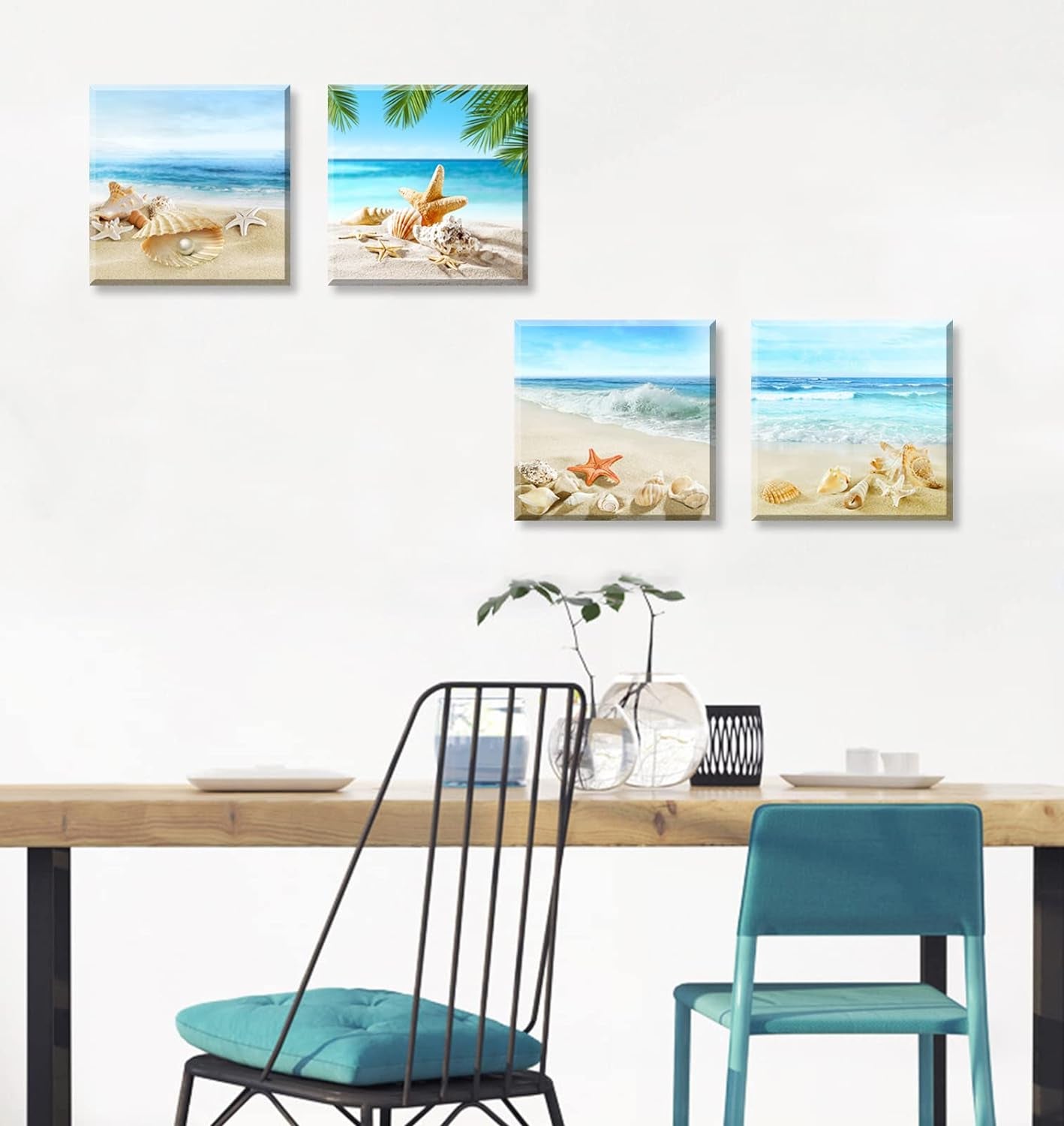 Beach Wall Art – Seashell & Starfish Ocean Canvas Prints for Bathroom or Bedroom