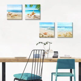 Beach Wall Art – Seashell & Starfish Ocean Canvas Prints for Bathroom or Bedroom