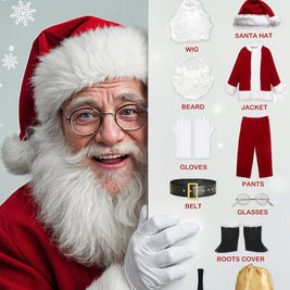 Men'S Deluxe Santa Suit 11Pc. Christmas Adult Professional Santa Claus Outfit Xmas