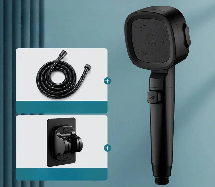 High Pressure Shower Head – 3 Mode Adjustable Water-Saving Spray with Stop Button