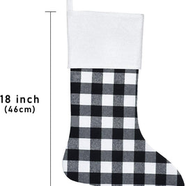 6 Pack Christmas Stockings- 18 Inch Black White Buffalo Plaid Christmas Stockings Fireplace Hanging Stockings for Family Xmas Holiday Season Party Decor