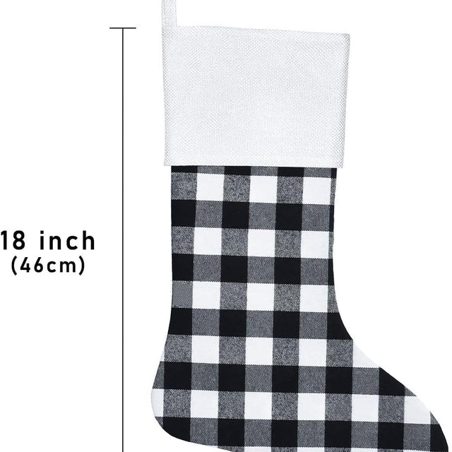 6 Pack Christmas Stockings- 18 Inch Black White Buffalo Plaid Christmas Stockings Fireplace Hanging Stockings for Family Xmas Holiday Season Party Decor