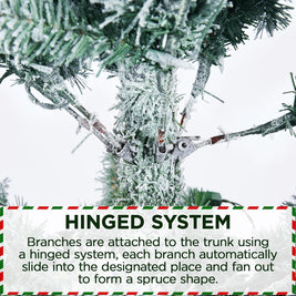 9FT Snow Flocked Pre-Lit Artificial Christmas Tree, Full Holiday Xmas Tree with Foldable Metal Stand