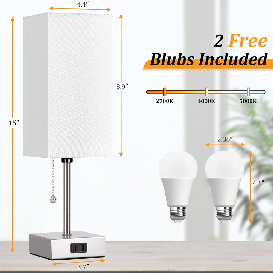 Touch Control Bedside Lamp – 3-Way Dimmable Nightstand Lamp with USB Ports