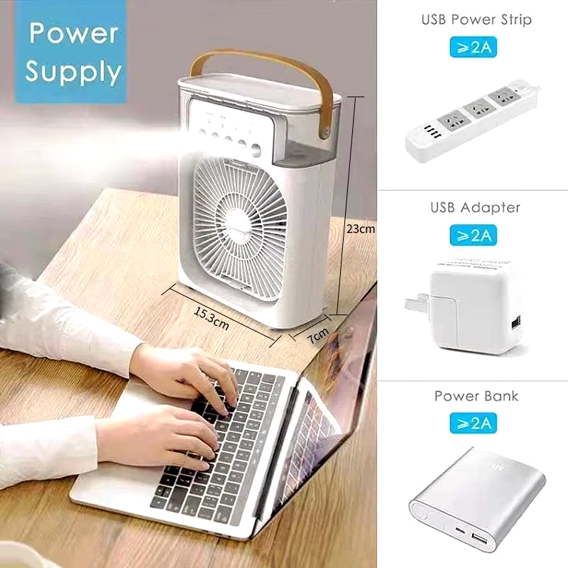 3-in-1 Portable Air Cooler Fan – Mini Air Conditioner & Humidifier with LED Night Light