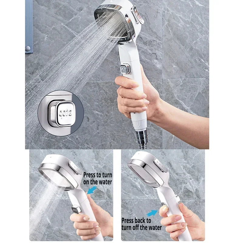 High Pressure Shower Head – 3 Mode Adjustable Water-Saving Spray with Stop Button