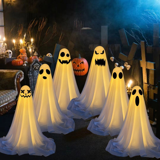 Ghost Halloween Decorations in the Front Porch Courtyard