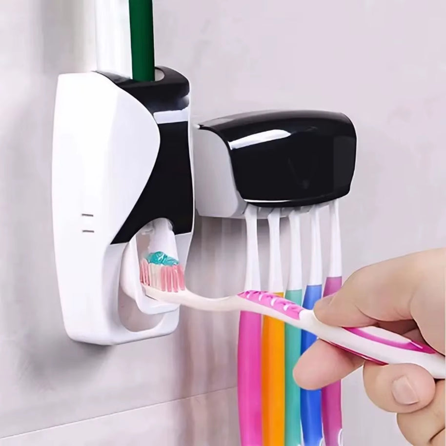 Automatic Toothpaste Dispenser & Wall-Mounted Toothbrush Holder Set – Bathroom Organizer Rack