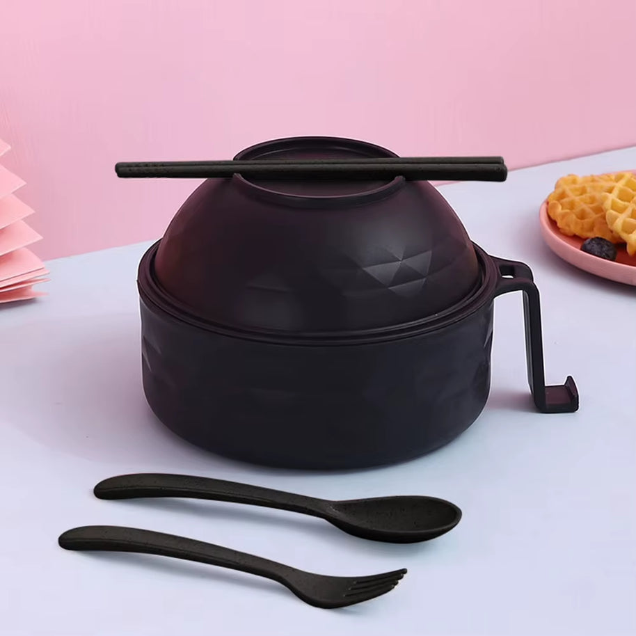 Microwave Ramen Cooker Bowl Set with Chopsticks, Spoon & Fork – Instant Noodle Bowl for Students & Home