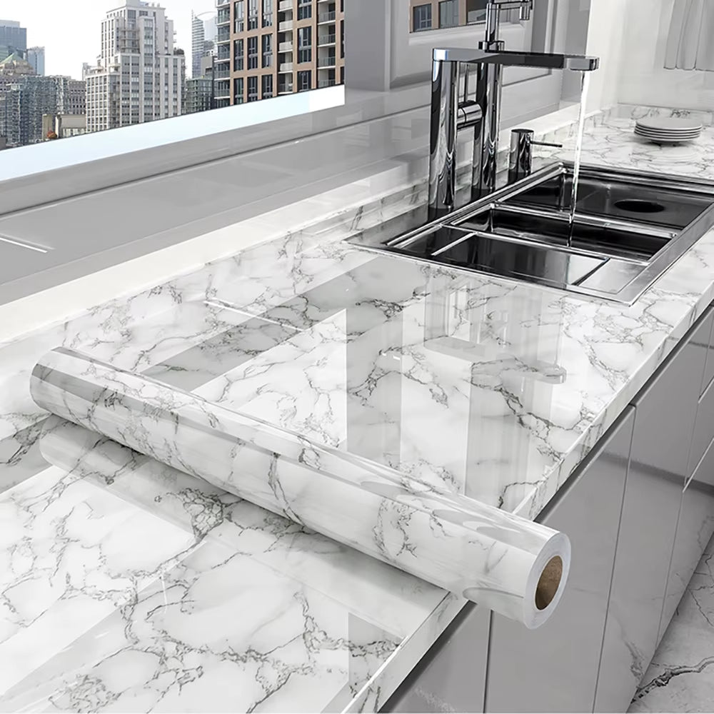 40CM Marble Self-Adhesive Wallpaper – Waterproof Oil-Proof Kitchen Wall Decor