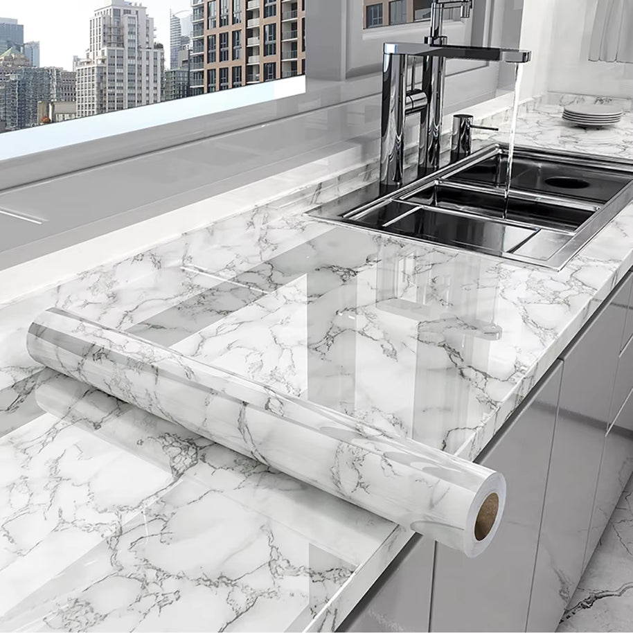 40CM Marble Self-Adhesive Wallpaper – Waterproof Oil-Proof Kitchen Wall Decor